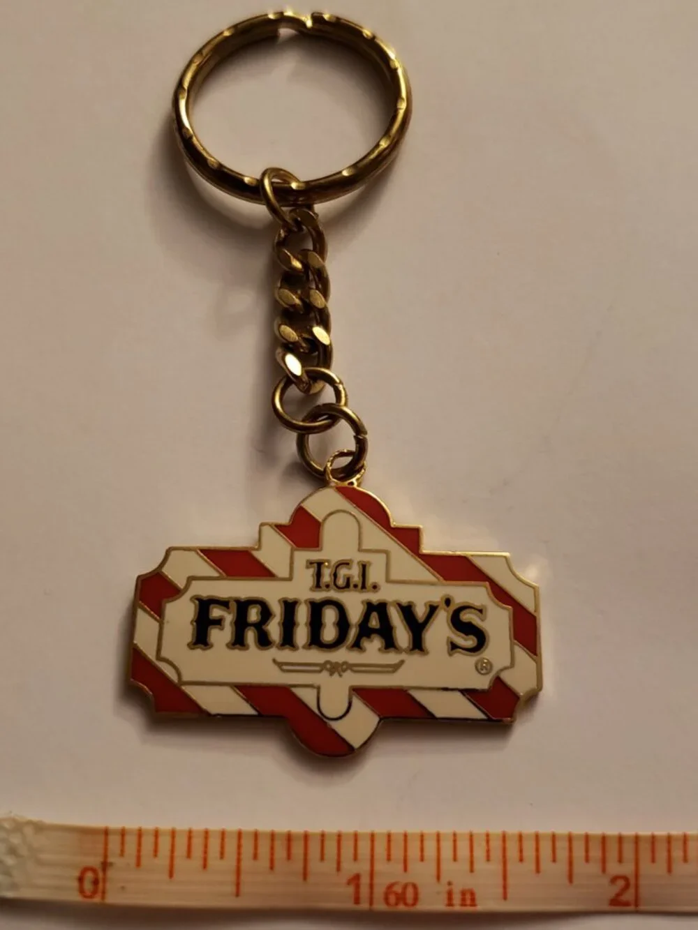 Vintage TGI Fridays Enamel Metal Key Chain Ring Ephemera Promo Swag Advertising